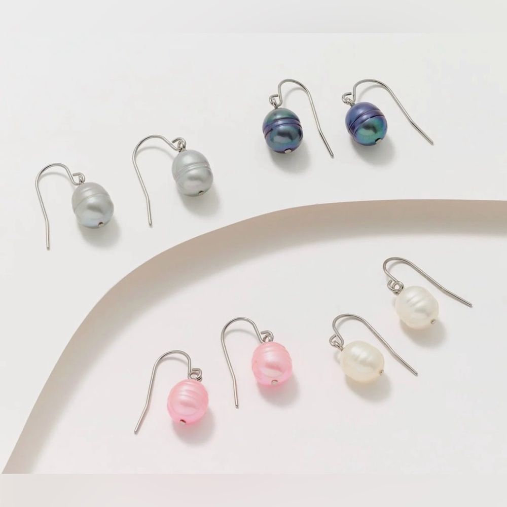 Honora Stainless Steel Wire Drop Cultured Freshwater Pearl Earrings. New.